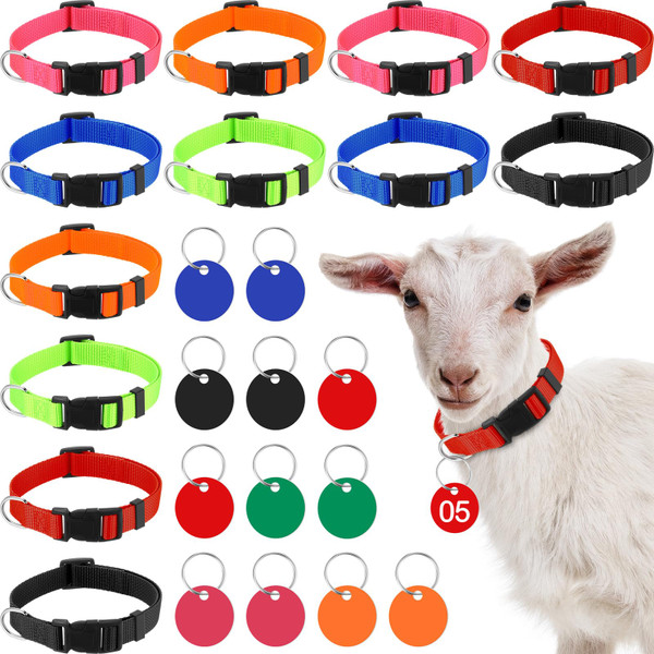 Foilswirl 12 Pack Goat Collars with Number Tag Adjustable Nylon Livestock Collar with No. 01-12 ID Number Tags Sheep Collars Set for Small Livestock Farm Animal Goat Sheep Cow