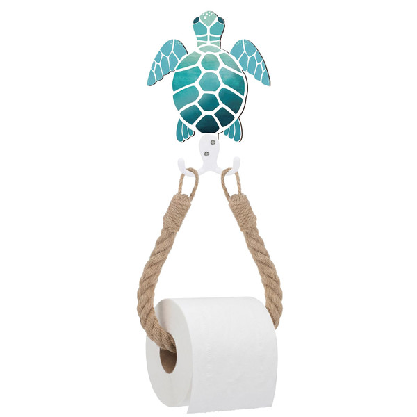 AceOrbit Blue Wood Coastal Sea Turtle Toilet Paper Holder
