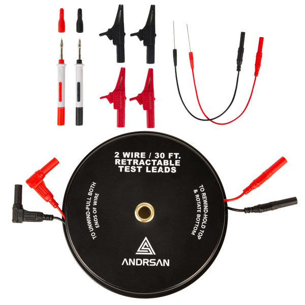 2 Wire 30 Retractable Test Leads with 4 mm Banana Plugs and 2 Alligator Clips, 2 Test Probes
