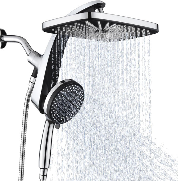 High Pressure Rain Shower Head: Upgrade Shower Heads with Handheld Shower Combo, Removable Shower Head, Brushed Nickel Finish, 10 Spray Settings, 150cm Stainless Steel Hose