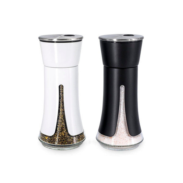 Aelga Salt and Pepper Shakers - Adjustable Pour Holes - Glass and Stainless Steel - 4 oz - Set of 2