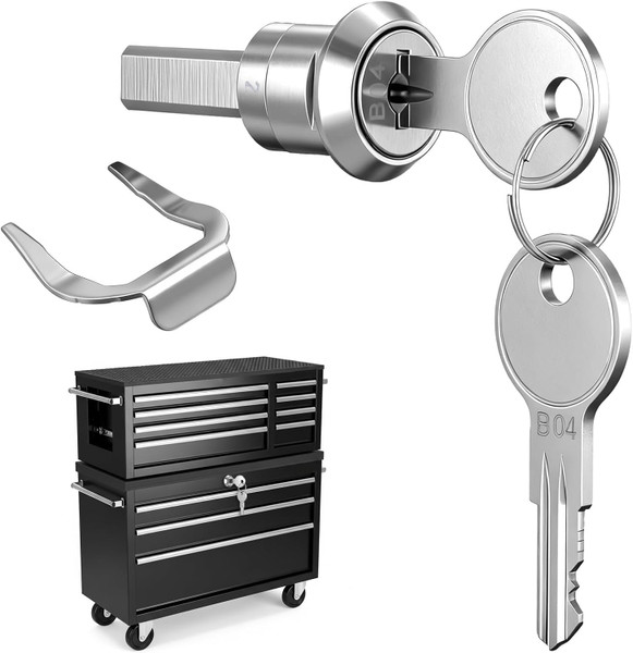Universal Stainless Steel Cabinet Insert Linkage Drawer Lock Silver Toolbox Lock Cabinet Cam Locks 180° Rotation Unlocking Cylinder Replace Locks with 1 Fastening tab and 2 Keys Cabinets Hardware (1)