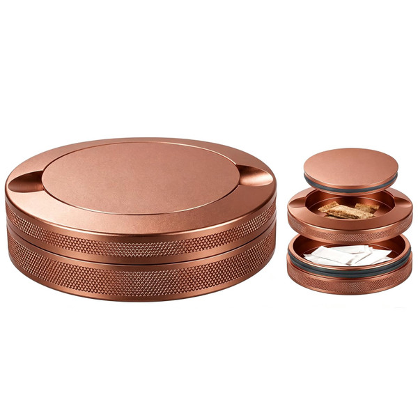 jcdyald Metal Can Pouch Holder | Metal Container | Slim Dual-compartment Small Pouch Storage Tin | for Essentials Organizer & Used Pouch Storage (Copper)