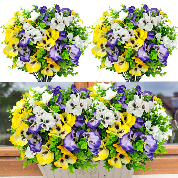 Guagb Pansies Artificial Flowers for Outdoors UV Resistant 12 Bundles Silk Pansy Plastic Fake Plants Flowers for Home Outside Garden Window Box Patio Planter Porch Decor (Mixed Color2)
