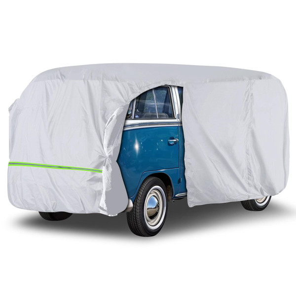 Silver Car Cover Waterproof All Weather Compatible with 1950-1992 VW Bus T1 T2 T3, with Door Zipper, Windproof Strap, Storage Bag