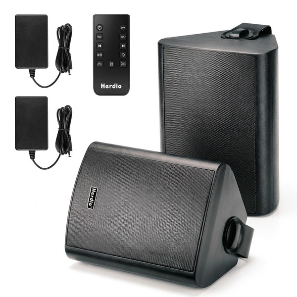 Herdio 5.25" 300W Max Power Wall Mount Outdoor Bluetooth Speakers, Be Waterproof and Able to Wireless Multi-Connection Up to 20 Units for Patio/Porch/Balcony (Black, 2-Pack)