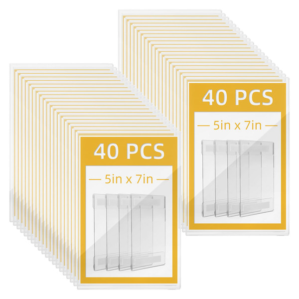 Yugada 40 Pack Acrylic Sign Holder 5 x 7 Inch Vertical Wall Mounted Clear Frames with Double Sided Adhesive Tape No Drilling Paper Frames Holder for Home Office Store Restaurant
