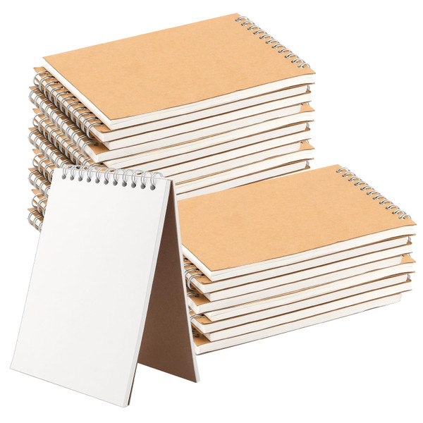 GINLANK 25 PCS A6 Sketchbook, Top Spiral Bound Sketchbook, Kraft Paper Cover Sketch Pad for Sketching Drawing Writing,120 Pages/60 Sheets