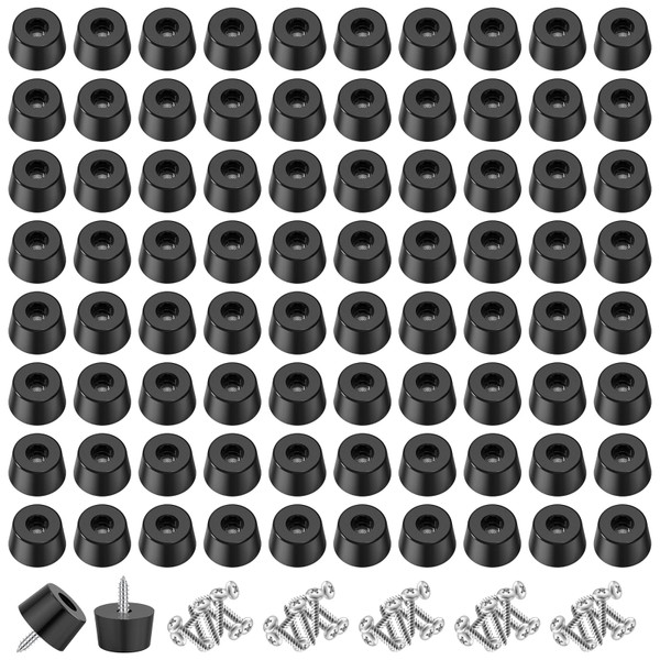 smseace 100PCS Black Environmental Protection Rubber Feet, 0.31"H x 0.59"D, Built-in Stainless Steel Gaskets, And Stainless Steel Screws. Soft, Non-slip, Can Be Used On Tables, Sofas, JD-D15-100P