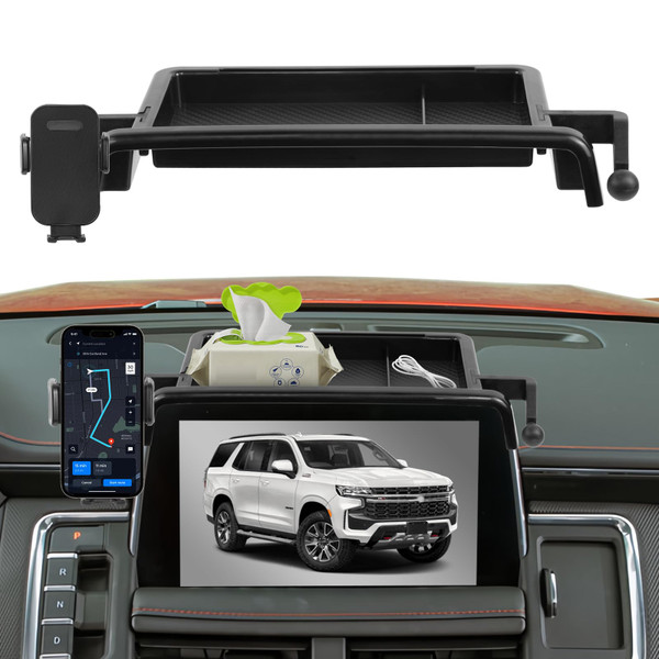 FETUSI Car Phone Holder Compatible with Chevy Suburban Tahoe/GMC Yukon 2021-2024 Accessories 10.2-Inch Screen Fixed Clip, Cell Phone Mount with Dash Center Console Organizer Hands-Free 360° Rotation