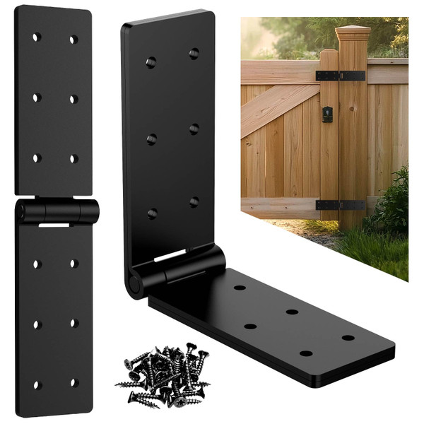 Heavy Duty Gate Hinges, Black Gate Hinges with Screws, Heavy Duty Door Hinges，Adjustable Hardware Hinges Kit,Durable Barn Door for Wooden Fences Yard Gate (2, Black)