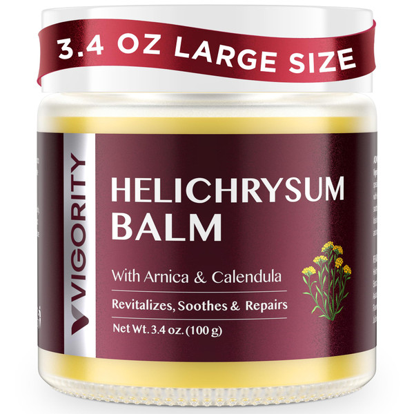 VIGORITY Helichrysum Balm Soothes & Repairs: Restorative Cream with Arnica & Calendula for Thin, Fragile & Aging Skin – Moisturizes & Revitalizes Face & Body – Whipped Texture – 3.4 oz