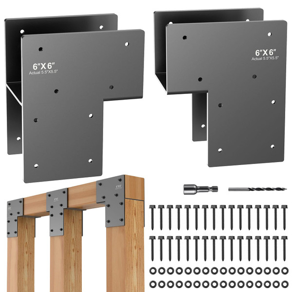 2 Pack Heavy Duty 6x6 (Actual 5.5"x5.5") Stainless Steel End Post Cap Tie Bracket - Rustproof Connector for Wood Gazebo, Deck, Patio Posts & Beams (Dark Gray)