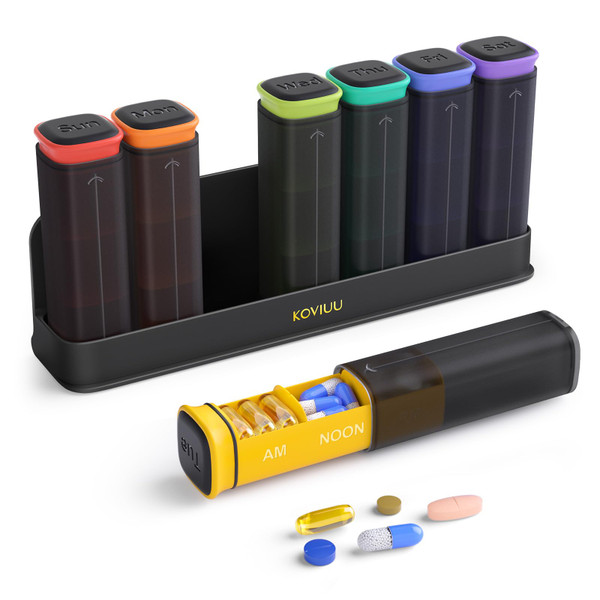 KOVIUU Weekly Pill Organizer 3X a Day, Large Daily 7-Day Pill Box, Black