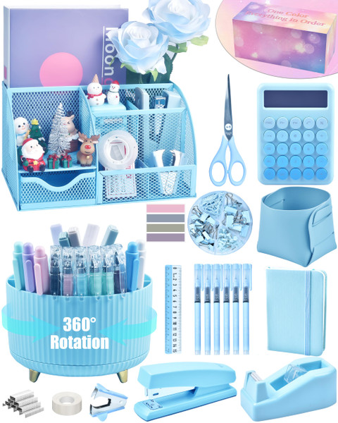 LXEVIHK Blue Desk Accessories 21-Piece Office Supplies Gift Set