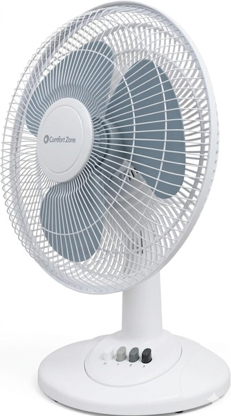 COMFORT ZONE 12" 3-Speed Oscillating Table Fan for Home - White