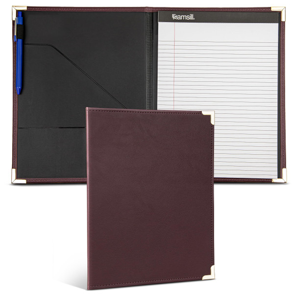 Samsill Classic Collection Business Portfolio - Executive Padfolio for Resume & Document Organizer - 8.5 by 11-Inch Legal Pad, Faux Leather with Brass Corners (Burgundy)