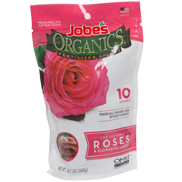 Jobe's Organics Rose Fertilizer Spikes, Organic Plant Fertilizer for Rose, Hydrangea, Hibiscus, Azalea, and Other Flowering Shrubs, 10 Count