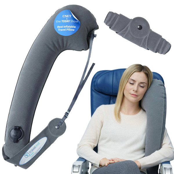 TRAVELREST Ultimate Inflatable Travel Pillow, Airplane Neck Pillow, Grey