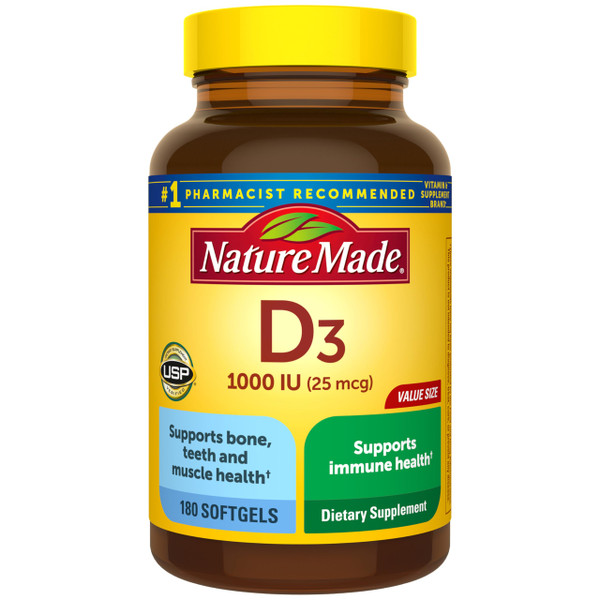 Nature Made Vitamin D3 1000 IU (25 mcg), 180 Vitamin D Softgels