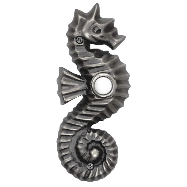 Waterwood Solid Brass Seahorse Doorbell in Pewter - Wired & Illuminated Push Button from Environmentally Friendly Recycled Material