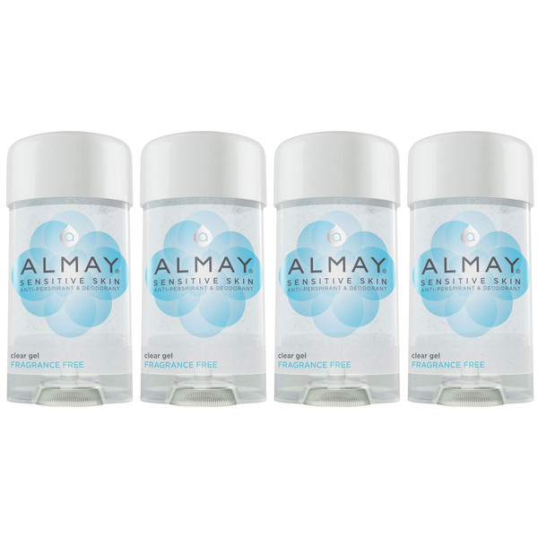 Almay Sensitive Skin Clear Gel Anti-Perspirant & Deodorant, Fragrance Free,2.25 oz(4 Pack)