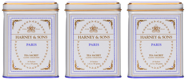 Harney & Sons Paris Black Tea Sachet Collection, All Natural - Classic Tin of 20 Sachets, 1.4 Ounce 20 Count (Pack of 3)