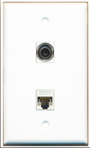 RiteAV 1 x 3.5mm Audio Headphone Jack and 1 Cat5e Ethernet Port Wall Plate - Bracket Included