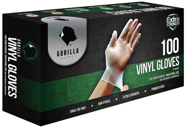 GORILLA SUPPLY Disposable Heavy Duty Vinyl Gloves Latex Free Powder Free, BPA Free Food Safe Grade Disposable Glove, X-Large XL, 100 Count
