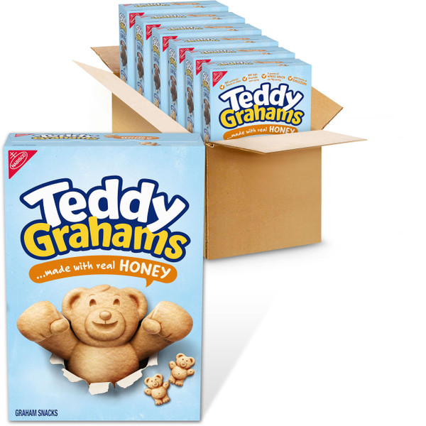 TEDDY GRAHAMS Honey Graham Snacks, Bulk Kids Snacks, 6 Boxes