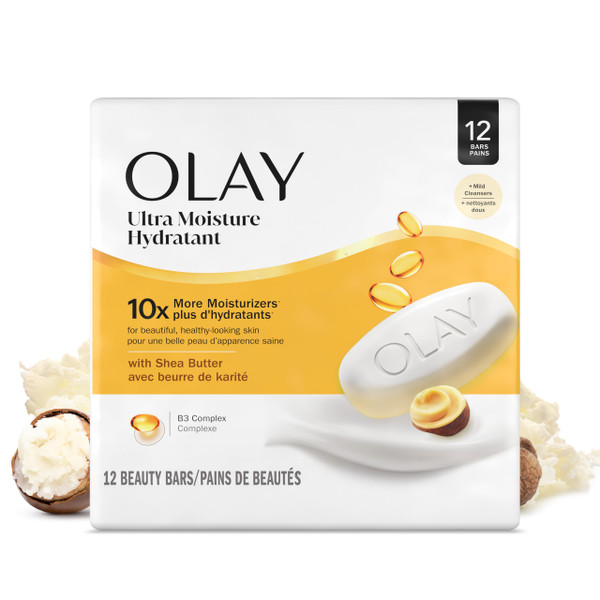 Olay Beauty Bar for Women, Ultra Moisture Shea Butter, 3.17 oz 12 Count