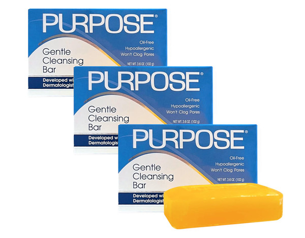 Purpose Gentle Cleansing Bar, Developed with Dermatologists, For All Skin Types, For Sensitive & Dry Skin, Oil-free, Hypoallergenic, Sulfate-Free, 3.6 oz Bar (Pack of 3)