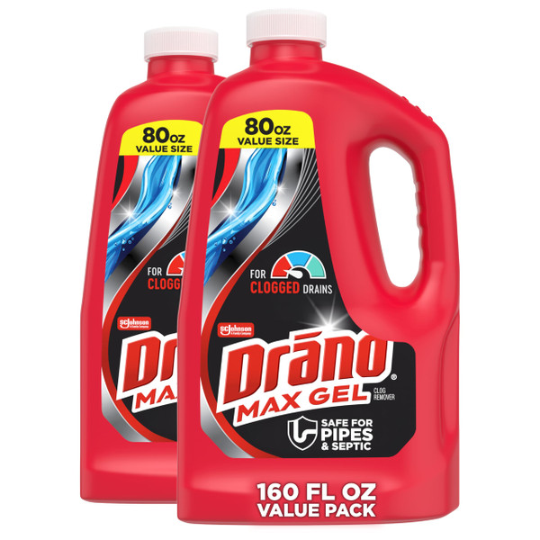Drano Max Gel Drain Clog Remover and Cleaner for Shower or Sink Drains, 80 oz, 2 pack