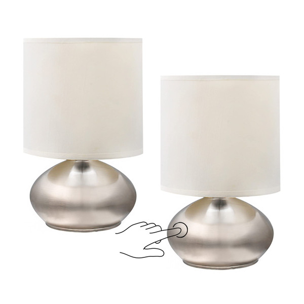 Catalina Lighting 18581-00 Caden Mini Reading Lights, Touch Accent Lamps for Office, Dorm, or Bedroom, Reading Light Nightstand Lamp, LED Bulb NOT Included, 9.25", Silver, Set of 2