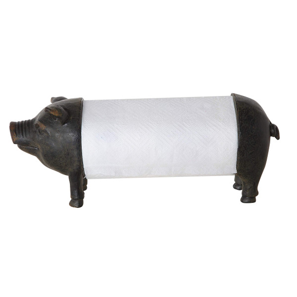 Creative Co-Op Resin Pig Paper Towel Holder in Freestanding Design, Black