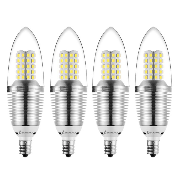 BOGAO E12 LED Candelabra Bulb, 12W Daylight White 6000K LED Candle Bulbs, 80-100 Watt Light Bulbs Equivalent, E12 Candelabra Base,1200 Lumens LED Lights,Torpedo Shape (4 Pack)