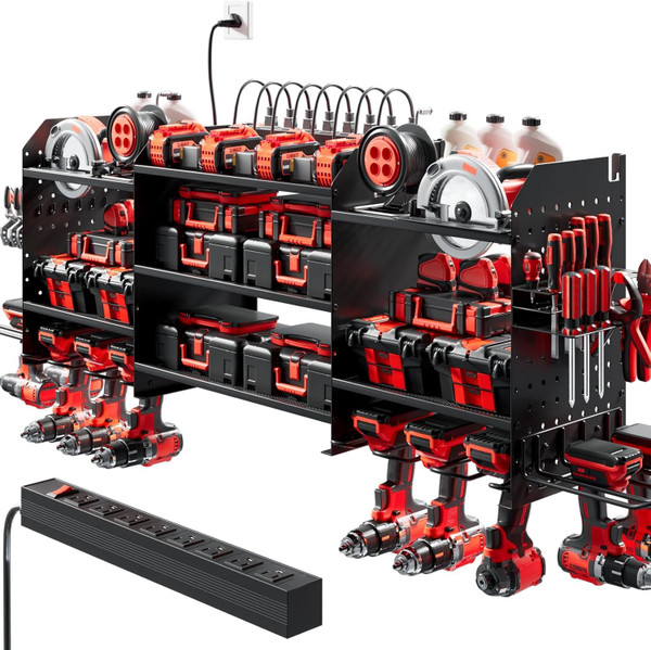 Upgraded Large Power Tool Organizer Wall Mount with Charging Station