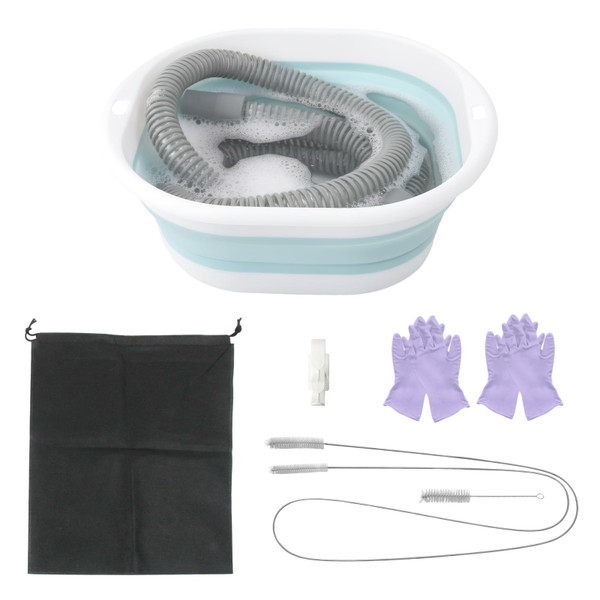 CPAP Cleaning Kit, 7-Foot Steel Wire Double-Ended CPAP Tube Cleaning Brush, Includes Foldable Basin, Gloves, Hook and Storage Bag, for Hoses Cleaner with Diameters of 15-22 mm (White)