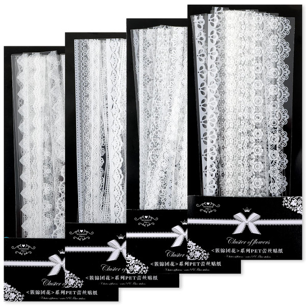 WJIAAA Lace Stickers,120 pcs Scrapbook Supplies White Lace Scrapbooking Stickers for Scrapbooking, Wedding Invitations, Journals Wedding Planners