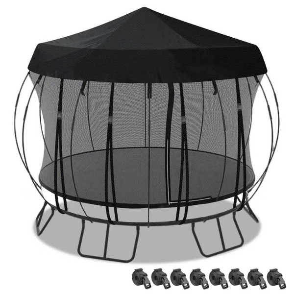 Outdoor Round Trampoline Cover (Tent Only)— 10 FT 12FT 14 Ft Trampoline Tent Sunshade Canopy, 600D Heavy-Duty Oxford Fabric with 16 Fixed Webbing ,Waterproof & UV-Resistant (Black, 10 FT)