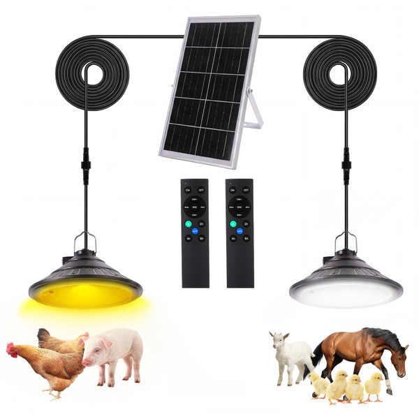 Solar Chicken Coop Light with Timer | Three-Color Dimmable LED, IP66 Waterproof Hanging Ceiling Pendant Light Suitable for Poultry Farms,Coops,Patio,Camping,Garage etc