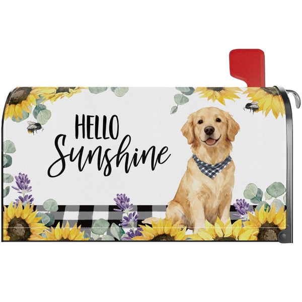 YINENA Summer Sunflower Golden Retriever Dog Mailbox Cover Magnetic Standard Size 21x18 Inch Post Letter Box Wrap Garden Yard Home Decor