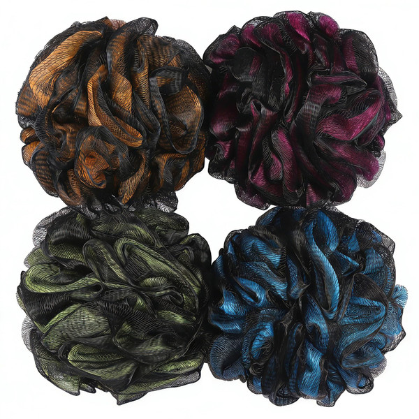 75g/Piece Loofah Bath and Shower Sponge Pouf, Mesh Bath Sponge Exfoliating Body Scrubber Ball Pack of 4, Large