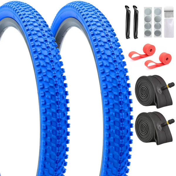 SIMEIQI 2 Pack 24x1.95 26x1.95 Color Blue Red Tire Mountain Bike Tires and Tubes (Blue, 24x1.95)