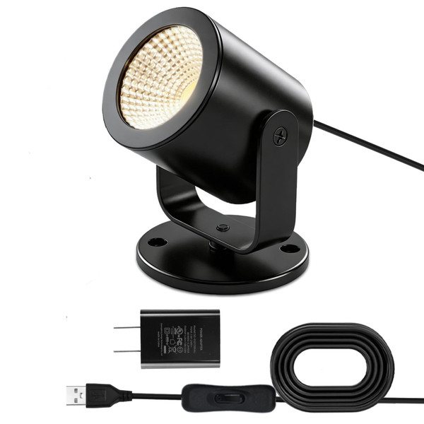 Taysing LED Spotlight Indoor 5W USB Powered 360 Degree Rotating Mini Display Accent Light for Pictures Paintings Plants Shelves Cabinet Showcase, 1 Pack Soft White 3000K