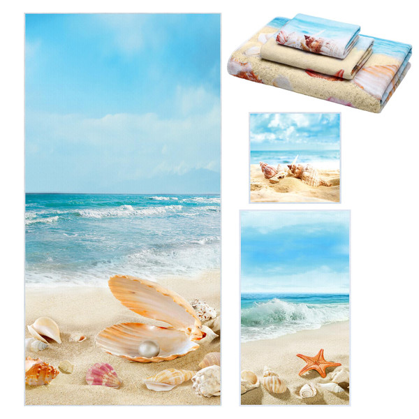 Moukeren Set of 3 Beach Bath Towels, Decorative Sea Towels for Bathroom