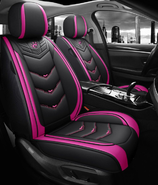 NYPKLO Comfortable Leather Auto Car Seat Covers Front & Rear Seat Protector Fit Sedan SUV 5 Seats Full Set Universal Fit (Black and Rose, Full Set)