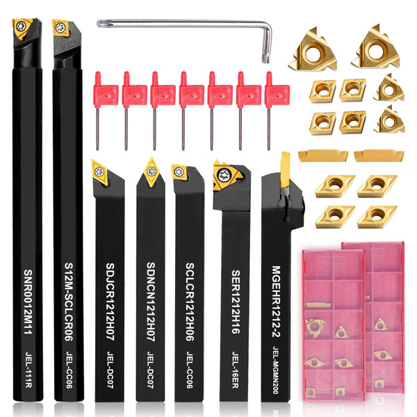 ALYCLIP Indexable Lathe Turning Tools 21pcs Kit，1/2'' 12mm Shank
