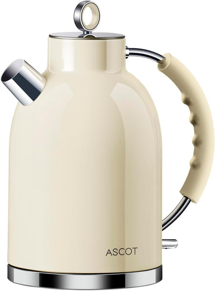ASCOT Electric Kettle, 1.5L Stainless Steel Interior Water Boiler, Cream