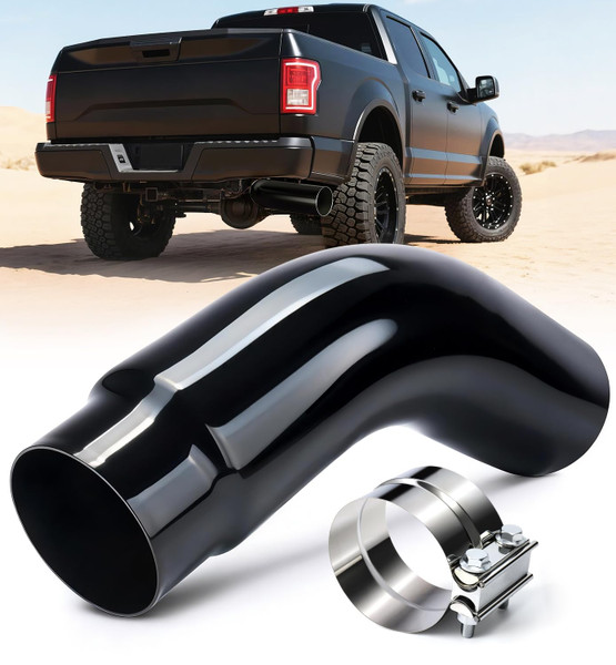Toplamper 5 to 6 Inch Diesel Exhaust Elbow Tip, Clamp-On 5" ID Inlet for 5" OD Tailpipe, 6" Outlet, 23" Long, 135 Degree Black Steel Turndown Exhaust Pipes for Pickup Trucks